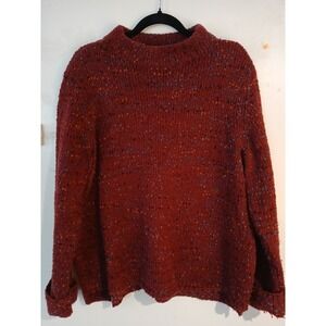 Habitat Womens L Burgundy Speckled Sweater Blue Orange Tweedy Mock Neck